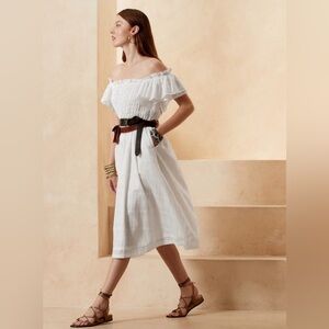 NWOT! Banana Republic White Smocked Ruffle Midi Dress - Size XL